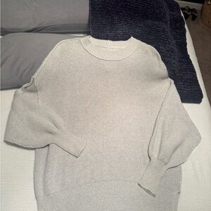 aerie Heather Light Gray Ribbed Crewneck Sweater